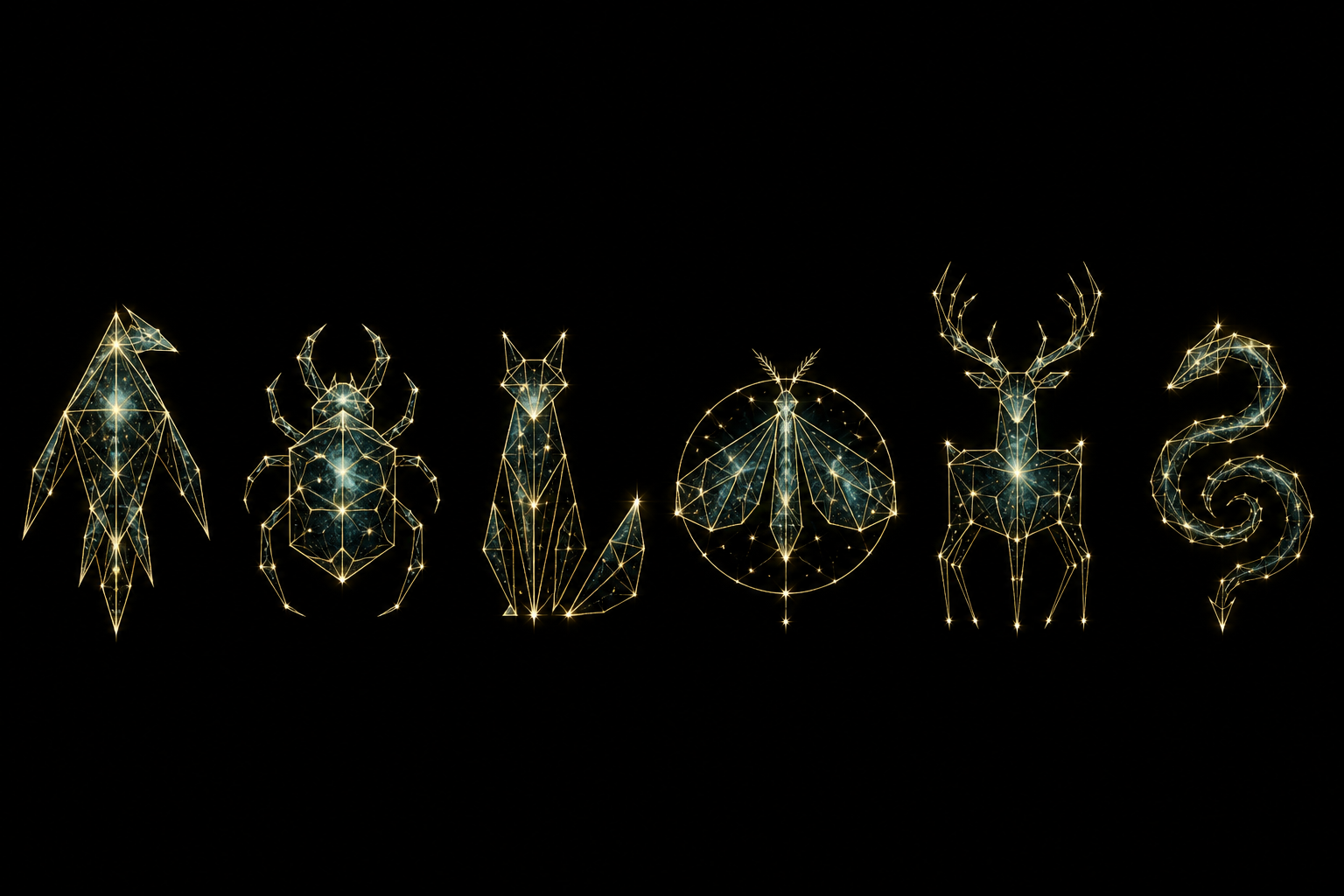 Six gold and ice-blue star-marks, one for each agent